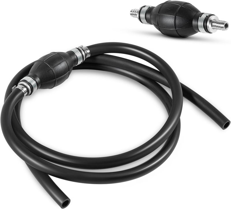 Bzcovac 3/8" Fuel Line Assembly, 6FT Nylon Braided Marine Fuel Hose with Primer Bulb and Stainless Clamps, Universal Fuel Line Kit for Outboard Boat Motor, RV, Tractor, and More - Image 1
